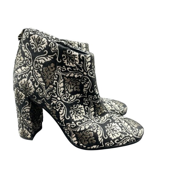 Sam Edelman Campbell Boots Women's 8 Black Gold Damask Jacquard Ankle Zip Boho - Picture 1 of 9